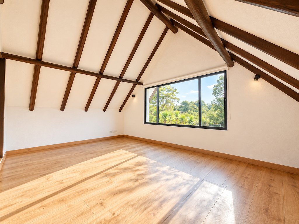 13Sunlit Exposed-Beam Attic Loft