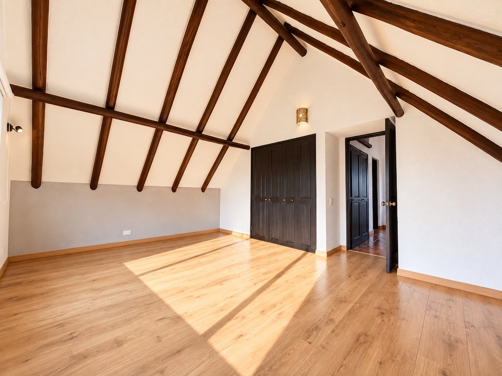 14Sunlit Rustic A-Frame Loft Bedroom