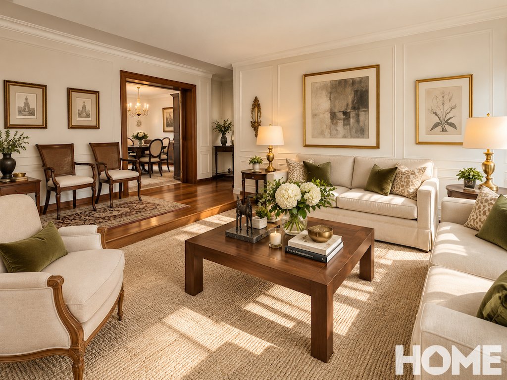 2Elegant Parisian Living Room with Dining View