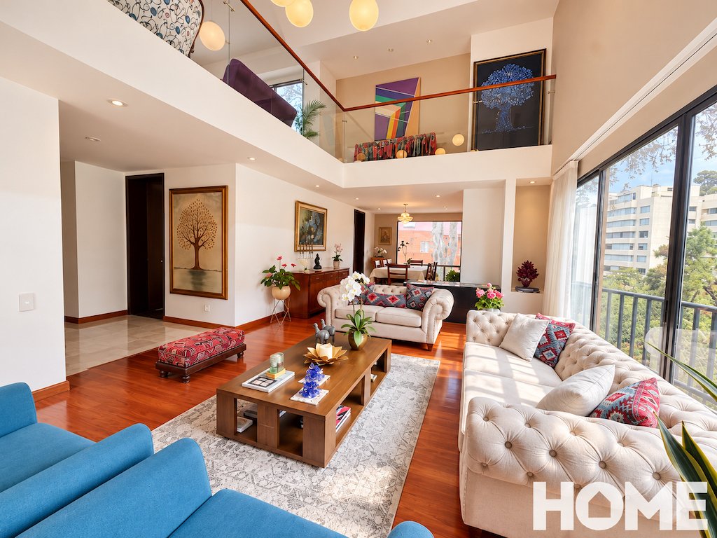 2Sunlit Modern Double-Height Living Room