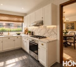 5Elegant Brass-Accented Marble Kitchen