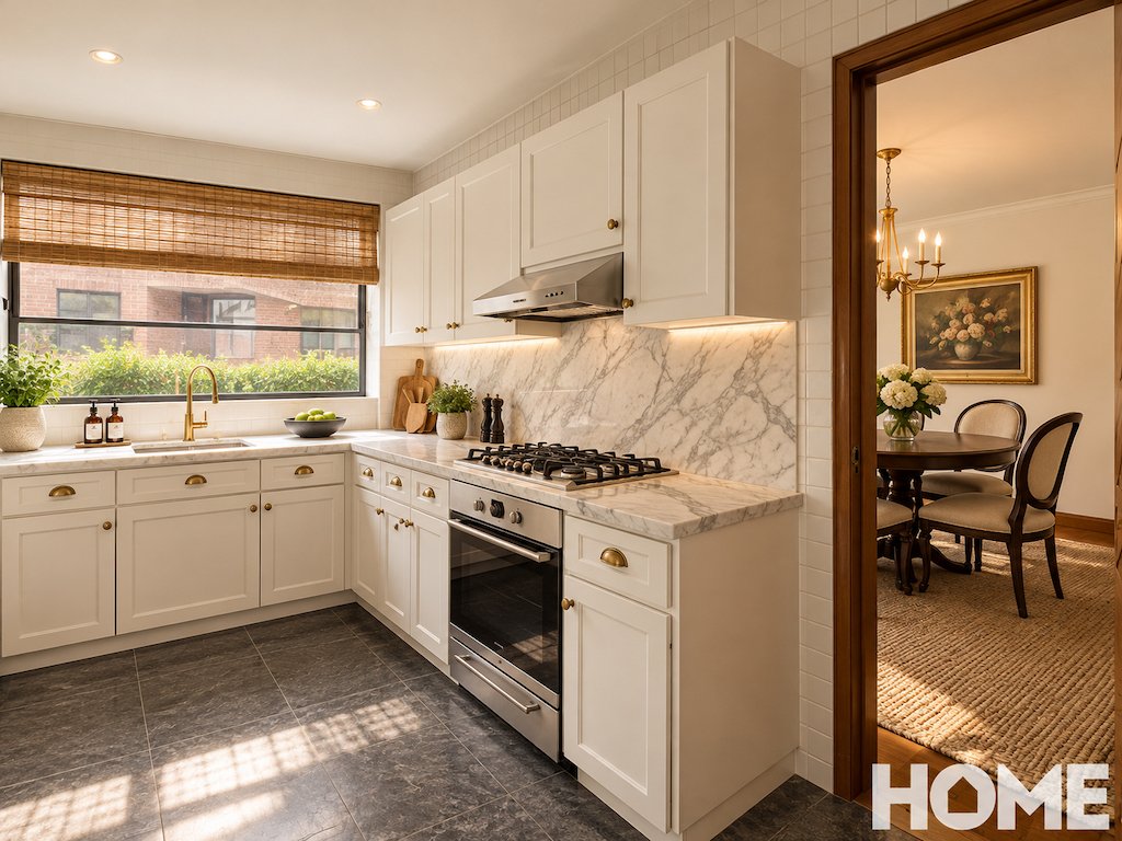 5Elegant Brass-Accented Marble Kitchen
