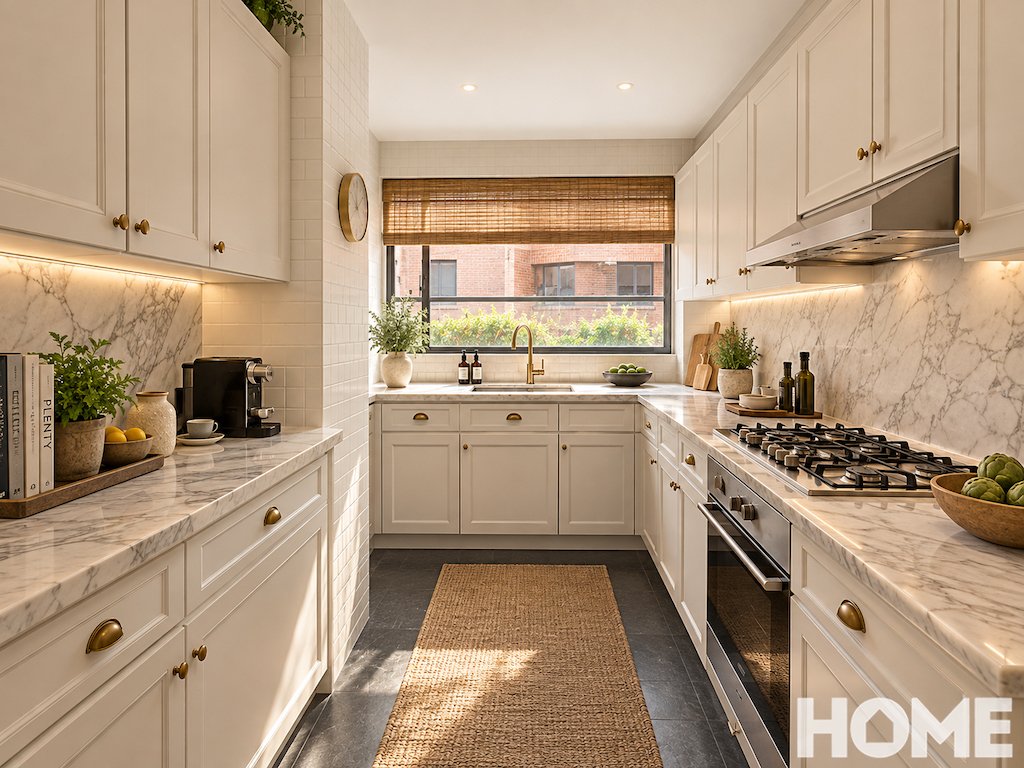 6Elegant Marble Galley Kitchen